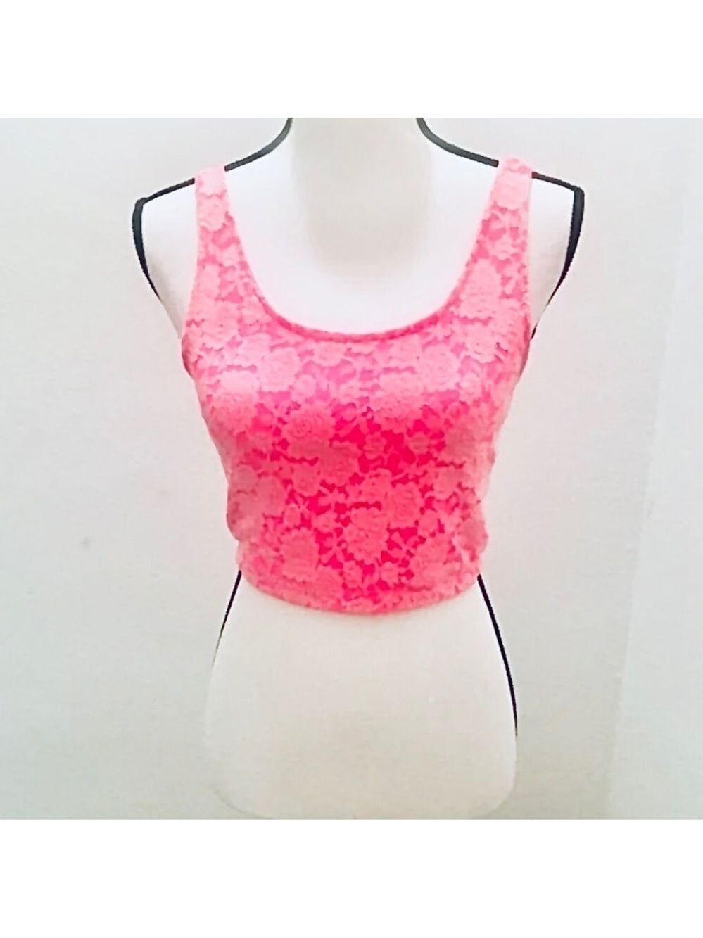 Neon Hot Pink Lace Crop Top Tank